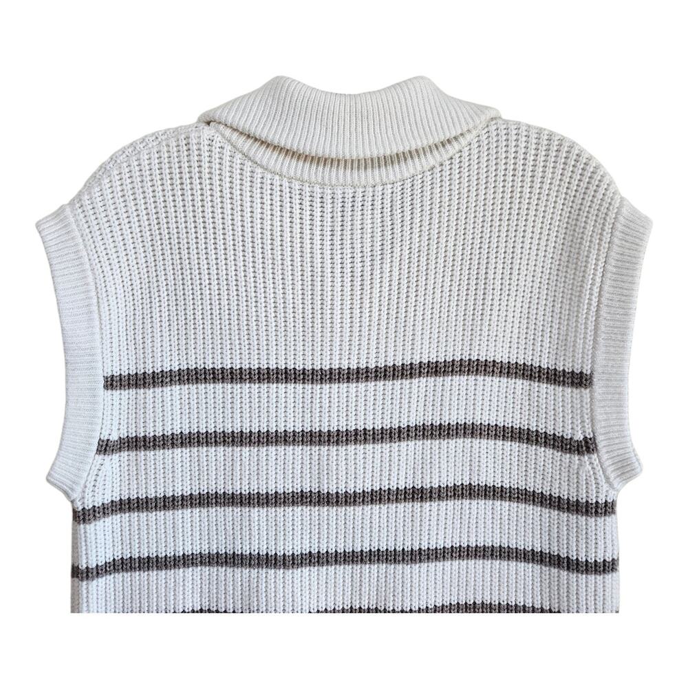 RACHEL ZOE Women's L Sweater Vest 1/4 Zip Ivory Taupe Striped Gold Hardware 38" - Picture 6 of 8